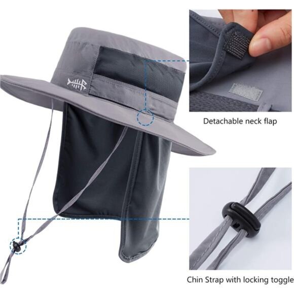 UPF 50+ Sun Fishing Hat Water Resistant with Detachable Neck Flap - Picture 4 of 8